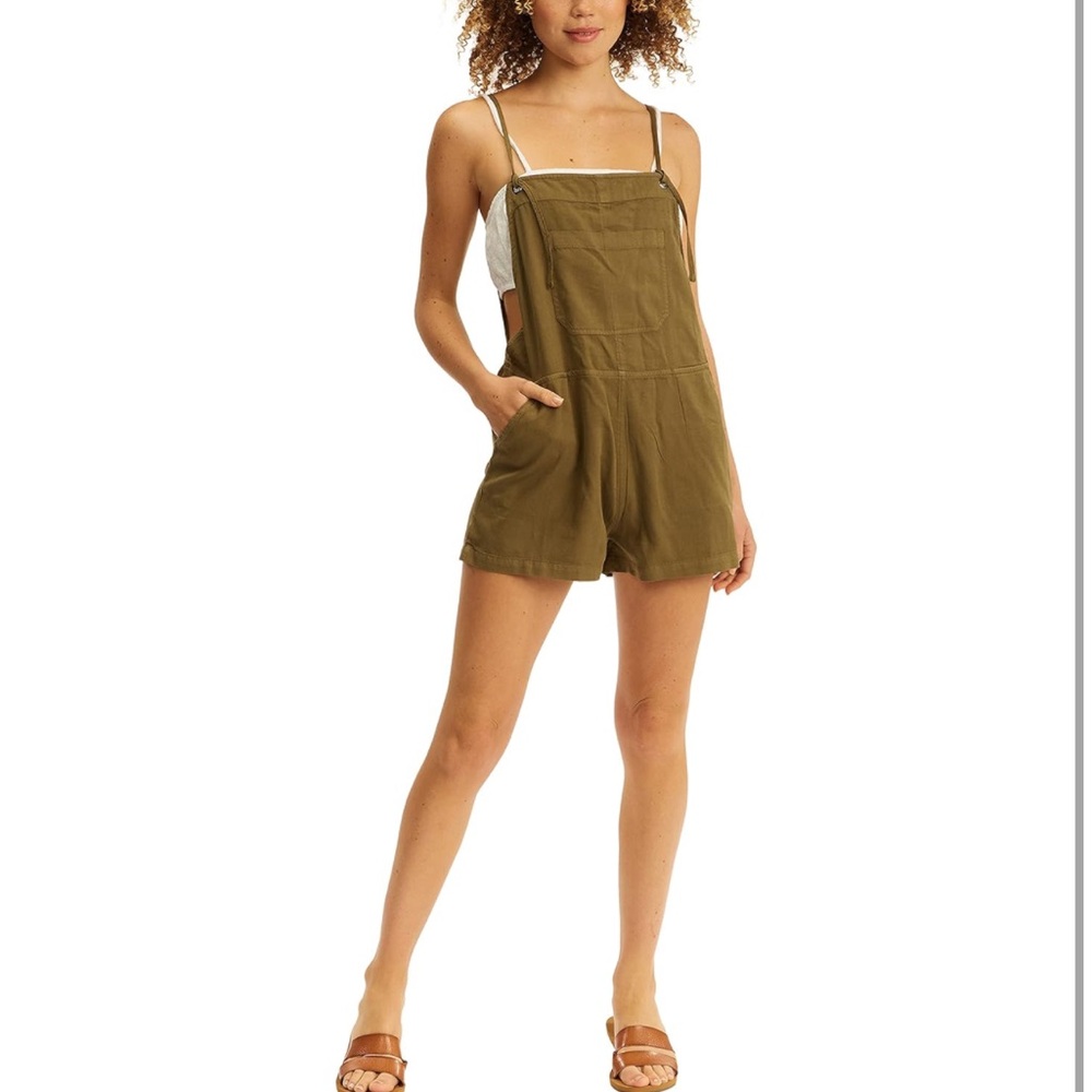 Billabong Women's Out N About Short Overall Olive Green Short Overalls Large